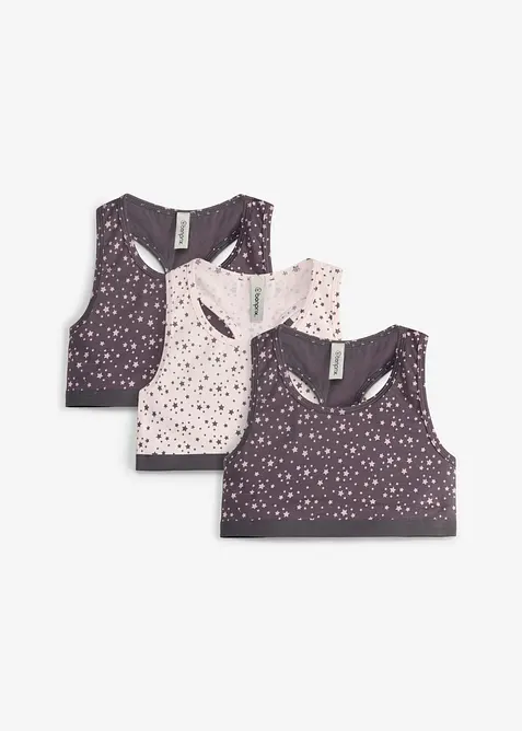 Bustier mit weicher Baumwolle (3er Pack) in grau von vorne - bonprix