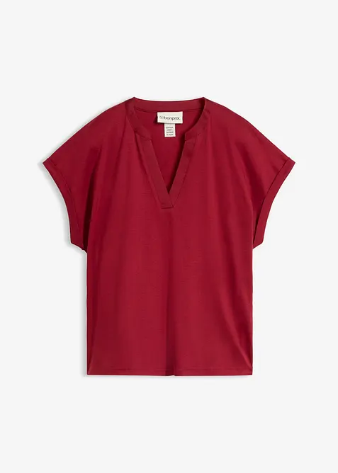 Shirt aus glattem Baumwoll-Seiden-Mix in rot von vorne - bonprix