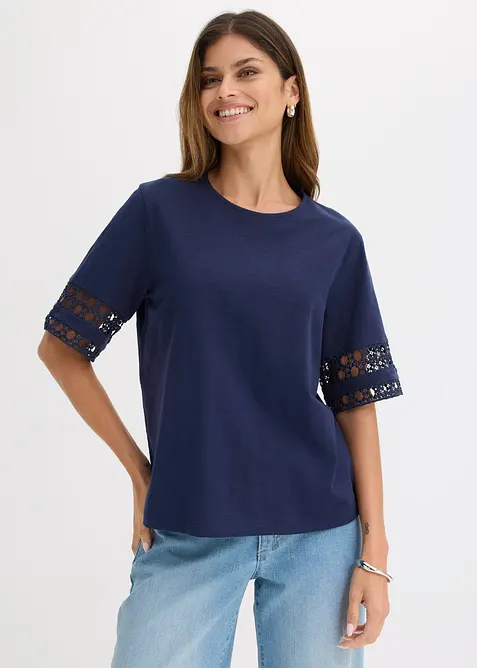 T-Shirt aus reiner Baumwolle in blau von vorne (im Anschnitt) - bonprix