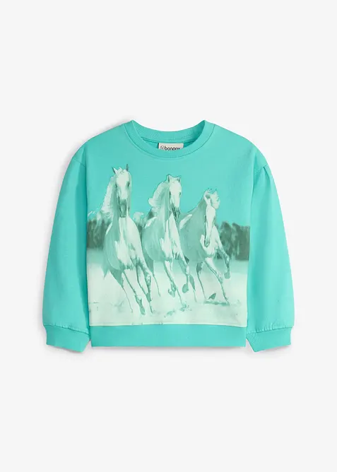 Sweatshirt aus reiner Bio-Baumwolle mit Ballon-Ärmeln in grün von vorne - bonprix