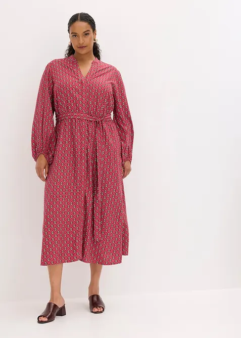 Hemdblusenkleid mit Bindegürtel in rot von vorne (Totalaufnahme) - bonprix
