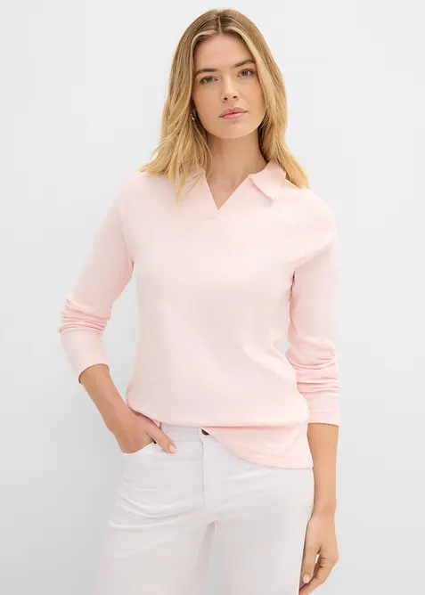 Poloshirt aus reiner Bio-Baumwolle in rosa von vorne (im Anschnitt) - bonprix