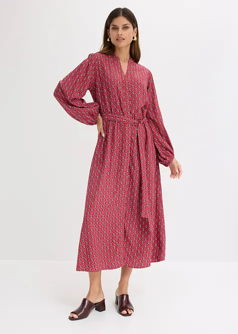 Hemdblusenkleid mit Bindegürtel in rot im Look von vorne (Totalaufnahme) - bonprix