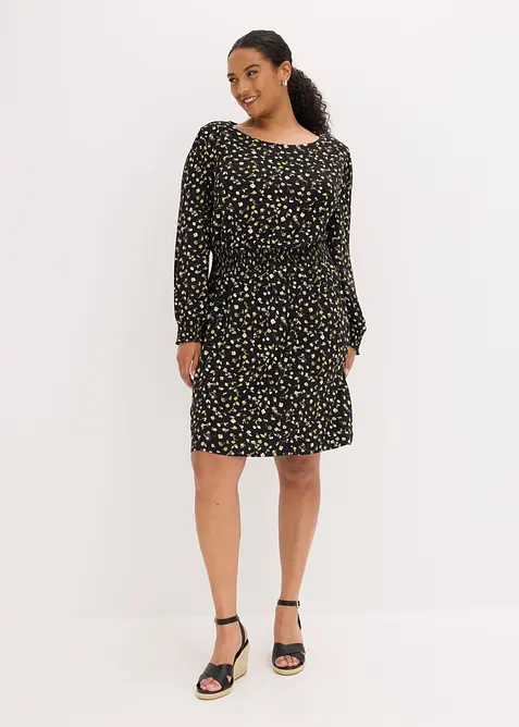 Jerseykleid mit Rundhals in schwarz von vorne (Totalaufnahme) - bonprix