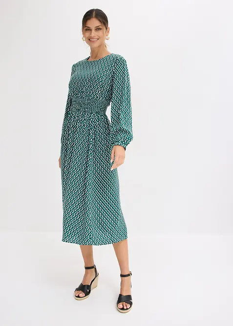 Midikleid aus fließender Viskose in grün im Look von vorne (Totalaufnahme) - bonprix