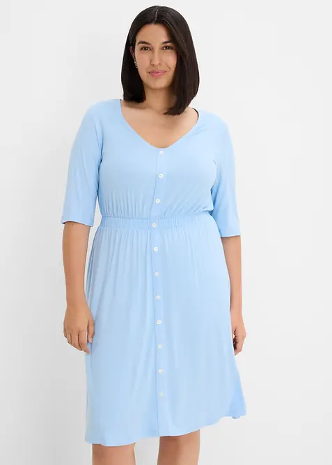Jerseykleid aus elastischem Viskose-Mix in blau von vorne (Totalaufnahme) - bonprix