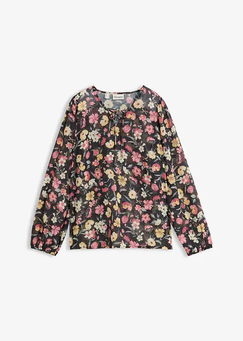 Chiffon-Tunikabluse in schwarz von vorne - bonprix