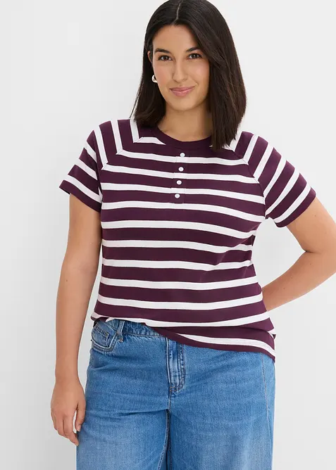 Raglan-Shirt aus reiner Baumwolle (2er Pack) in lila von vorne (im Anschnitt) - bonprix