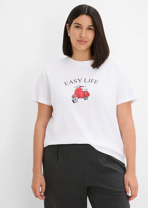 Locker geschnittenes T-Shirt mit Baumwolle in weiß von vorne (im Anschnitt) - bonprix