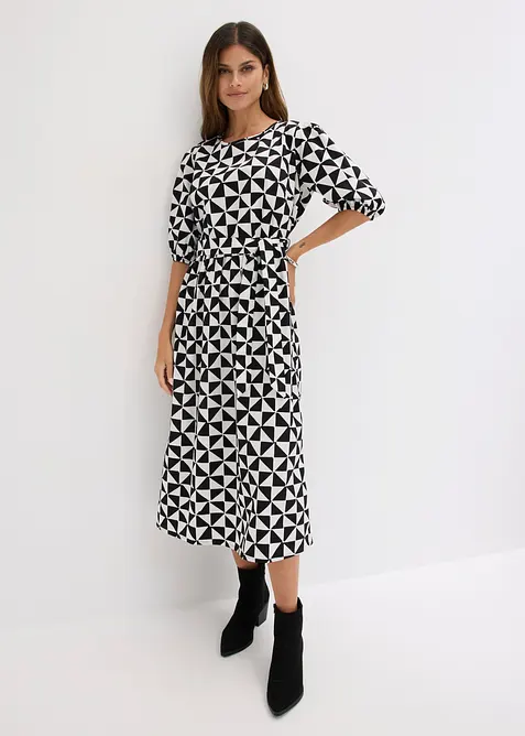 Midikleid aus reiner Baumwolle in schwarz im Look von vorne (Totalaufnahme) - bonprix
