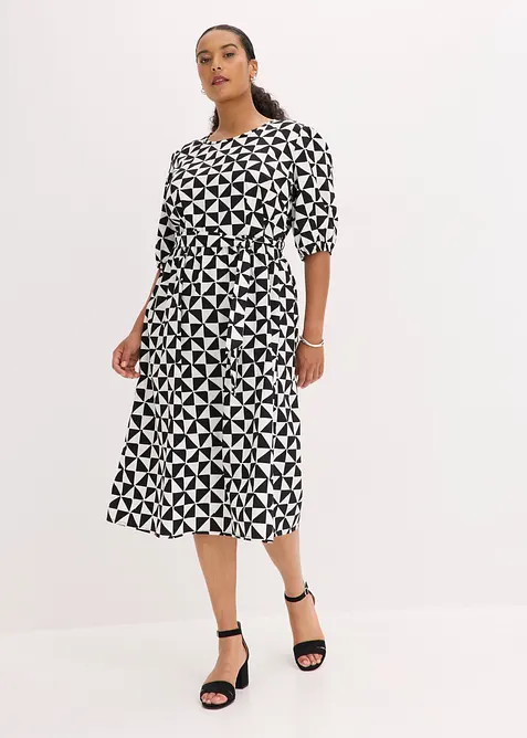 Midikleid aus reiner Baumwolle in schwarz von vorne (Totalaufnahme) - bonprix