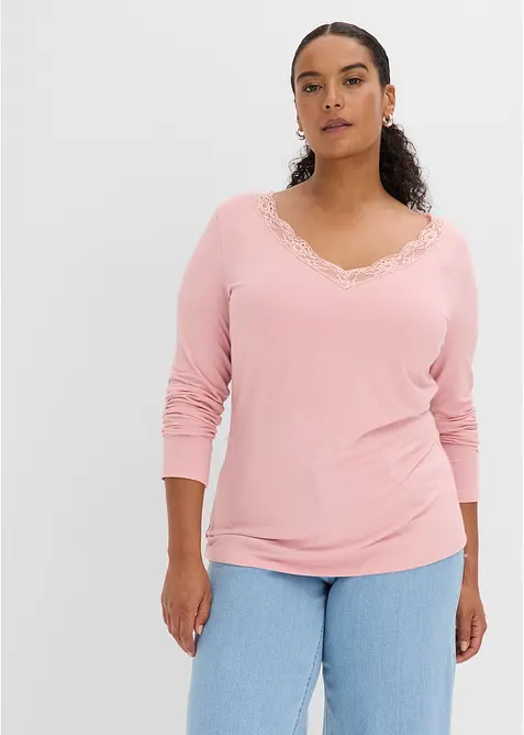Langarmshirt aus softer Viskose in rosa von vorne (im Anschnitt) - bonprix