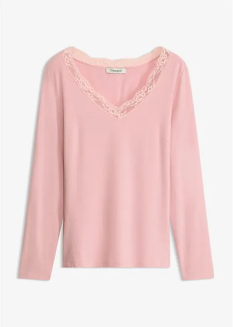 Langarmshirt aus softer Viskose in rosa von vorne - bonprix