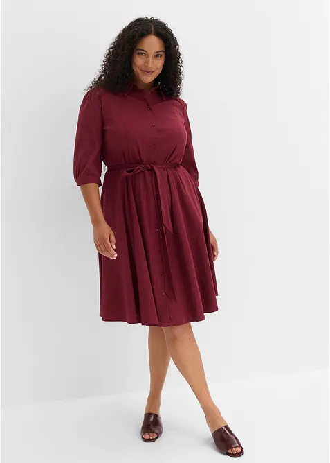 Popeline Hemdblusenkleid aus Baumwoll-Mix in rot von vorne (Totalaufnahme) - bonprix