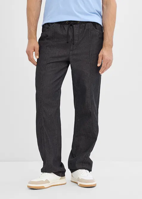 Leichte Loose-Fit Schlupfhose, Straight in schwarz von vorne - bonprix