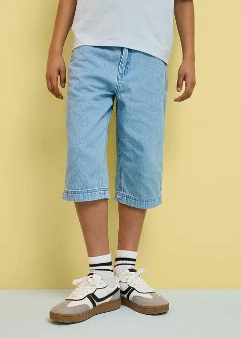Jeans-Longbermuda mit verstellbarem Bund, Loose Fit in blau von vorne - bonprix