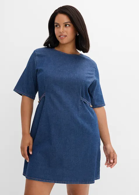 Jeanskleid aus Baumwolle mit Stretch in blau von vorne (Totalaufnahme) - bonprix