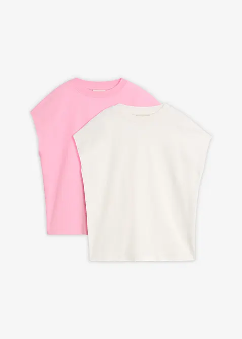 T-Shirt aus reiner Bio-Baumwolle (2er Pack) in rosa von vorne - bonprix