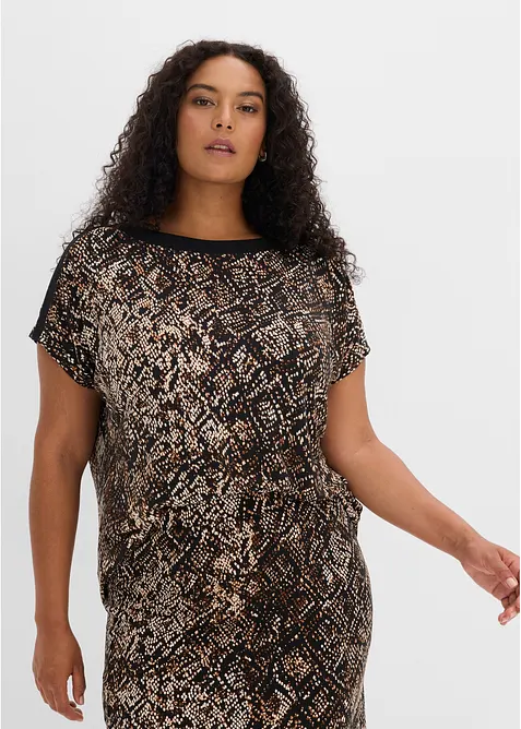 Shirt mit Satinpasse in schwarz von vorne (im Anschnitt) - bonprix