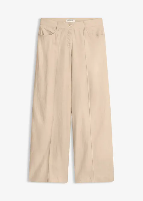 Palazzo-Hose aus luftigem Leinen-Mix in beige von vorne - bonprix
