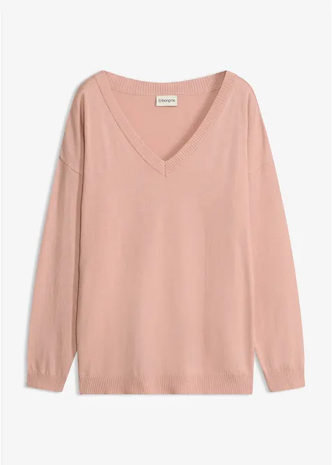 Oversize-Pullover aus Viskose-Mix in rosa von vorne - bonprix