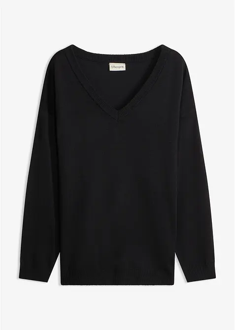 Oversize-Pullover aus Viskose-Mix in schwarz von vorne - bonprix