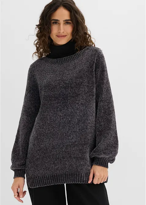 Chenille-Longpullover in grau von vorne (im Anschnitt) - bonprix