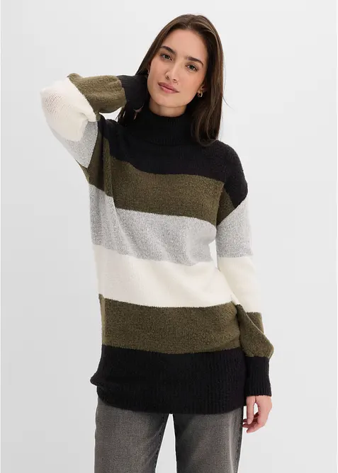 Strickkleid mit Ballon-Ärmeln in schwarz von vorne (im Anschnitt) - bonprix