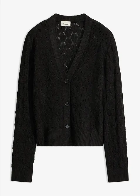 Ajour-Strickjacke in schwarz von vorne - bonprix