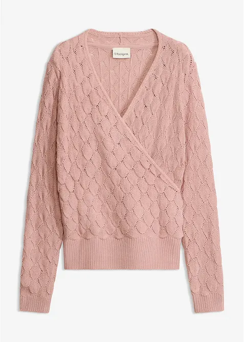 Ajour-Pullover in Wickeloptik in rosa von vorne - bonprix