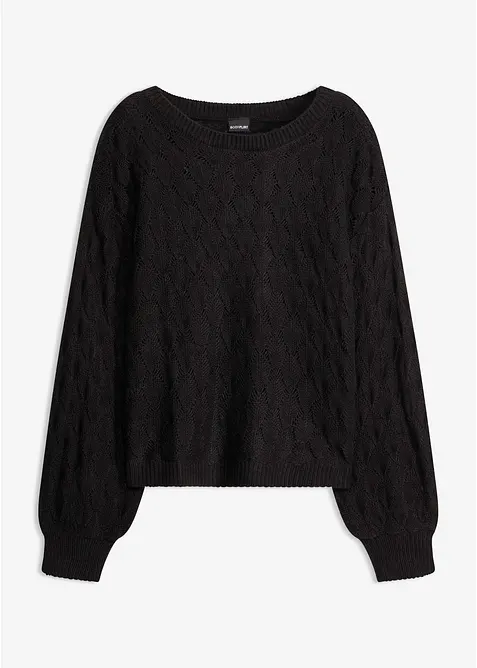 Ajour-Pullover in schwarz von vorne - bonprix
