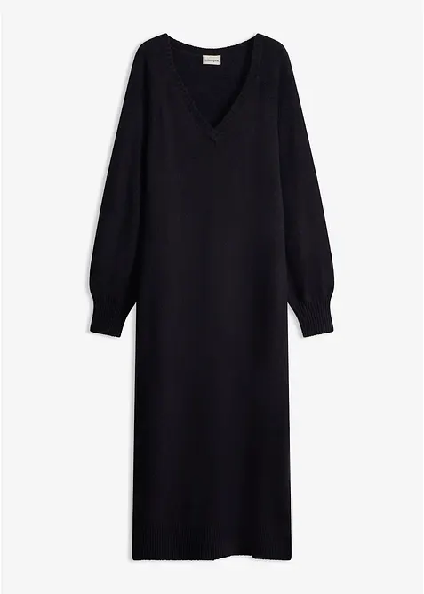 Oversized Strickkleid in Midilänge in schwarz von vorne - bonprix