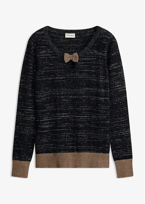 Pullover mit Schleife in schwarz von vorne - bonprix