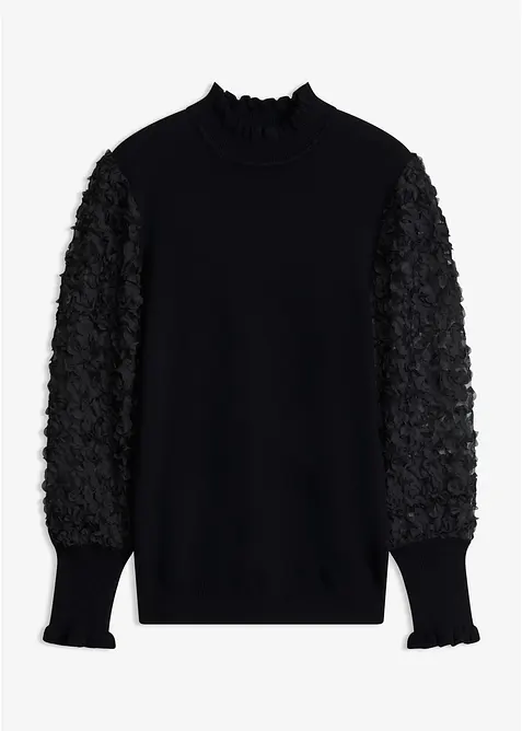 Rollkragenpullover aus weichem Viskose-Mix in schwarz von vorne - bonprix