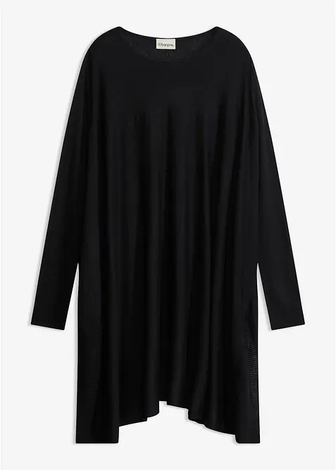 Long-Pullover aus Viskose-Mix in schwarz von vorne - bonprix