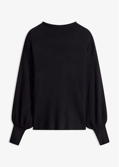 Strickpullover mit Ballonärmeln in schwarz von vorne - bonprix