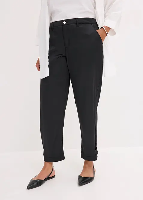 Barrel-Hose aus fließendem Satin in schwarz von vorne - bonprix