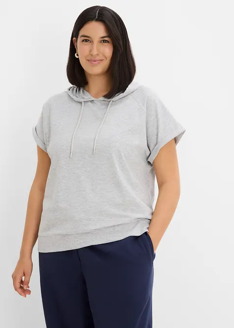 Shirt mit Kapuze in grau von vorne (im Anschnitt) - bonprix