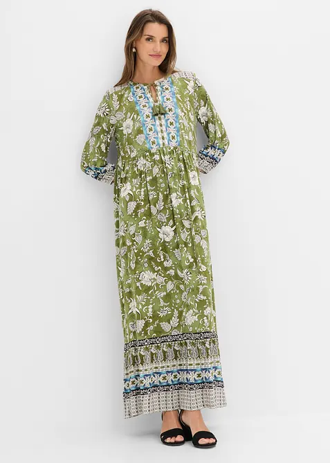 Tunika-Kleid aus fließender Viskose in grün im Look von vorne (Totalaufnahme) - bonprix