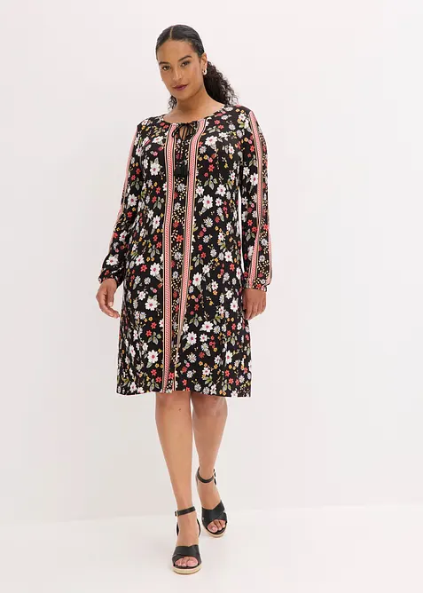 Tunika-Kleid aus softem Viskose-Mix in schwarz von vorne (Totalaufnahme) - bonprix