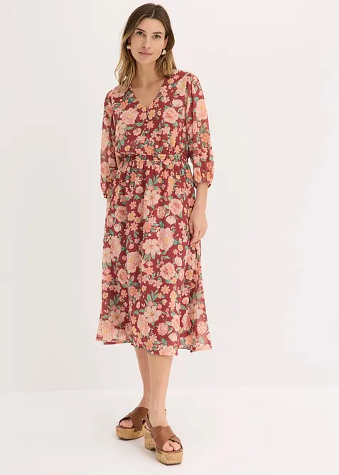 ausgestelltes Chiffonkleid in rot von vorne (Totalaufnahme) - bonprix