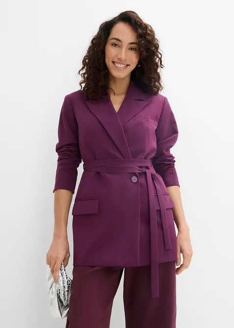 Blazer mit Bindegürtel in lila von vorne (im Anschnitt) - bonprix