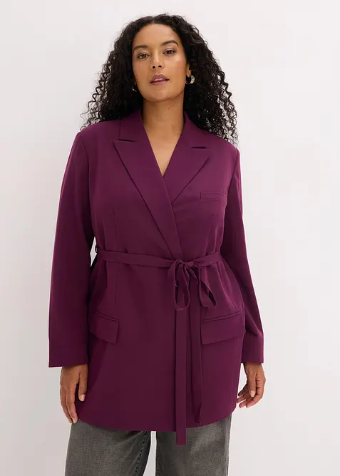 Blazer mit Bindegürtel in lila von vorne (im Anschnitt) - bonprix