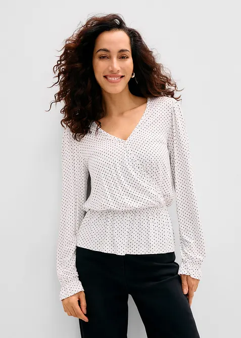 Shirt in Wickeloptik in weiß von vorne (im Anschnitt) - bonprix