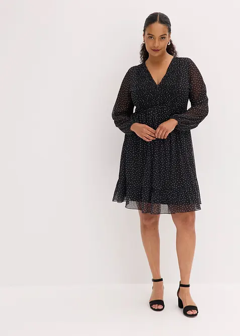 Jerseykleid aus feinem Mesh in schwarz von vorne (Totalaufnahme) - bonprix