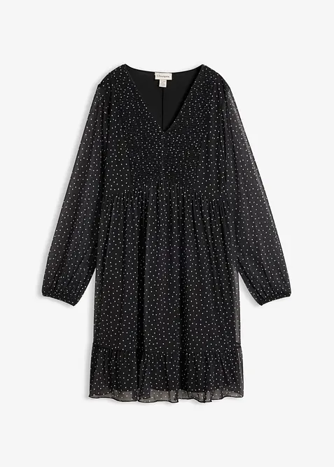 Jerseykleid aus feinem Mesh in schwarz von vorne - bonprix