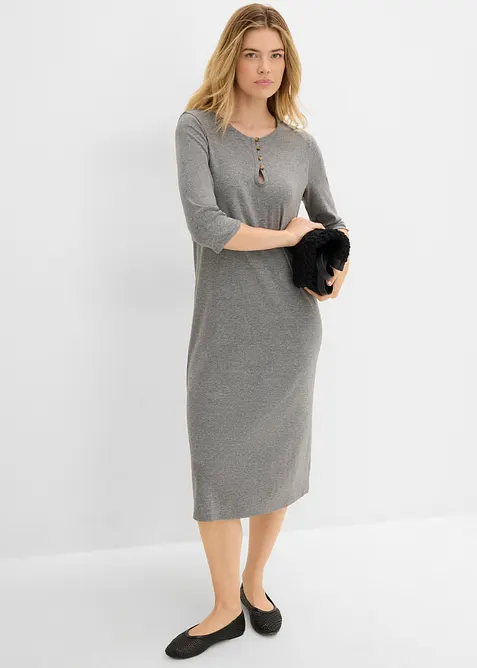Shirtkleid mit 3/4-Ärmeln in grau im Look von vorne (Totalaufnahme) - bonprix