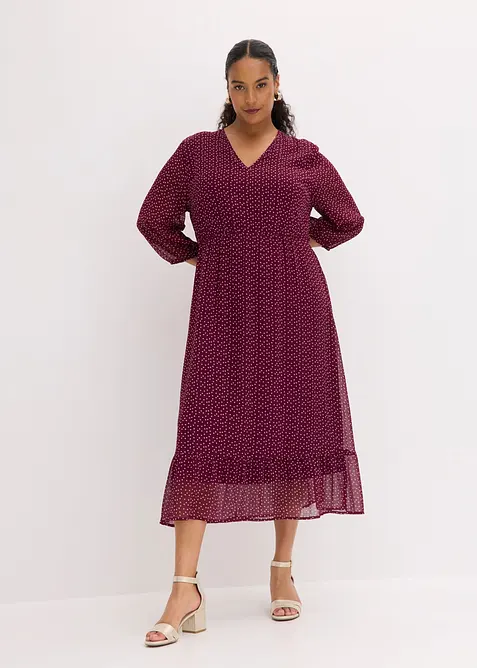 Chiffonkleid mit V-Ausschnitt in lila von vorne (Totalaufnahme) - bonprix