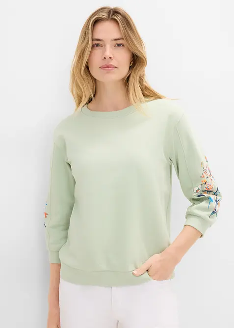 Sweatshirt aus reiner Bio-Baumwolle in grün von vorne (im Anschnitt) - bonprix