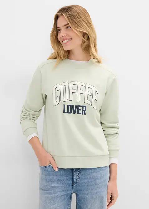 Sweatshirt aus reiner Bio-Baumwolle mit Puffprint in grün von vorne (im Anschnitt) - bonprix